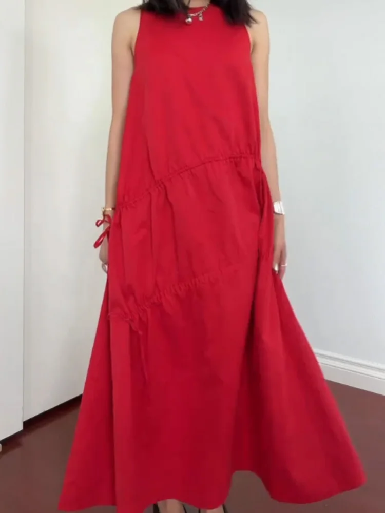 

HH 2026 Woman Fashion Slim Long Dresses Women Summer O-Neck Solid Sleeveless Backless Decoration Buttons Zipper Dresses Mujer