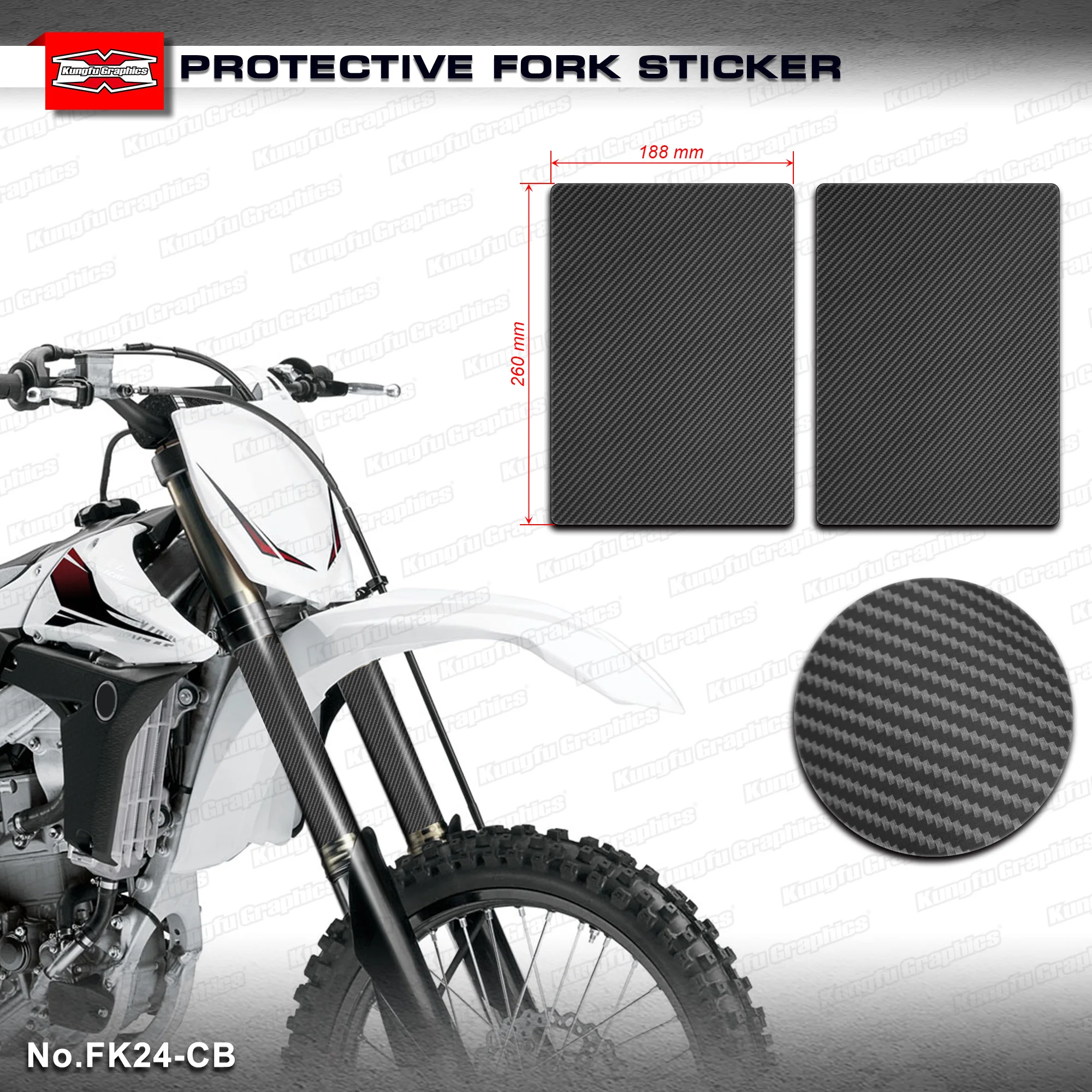 KUNGFU GRAPHICS Motorcycle Middle Fork Tube Stickers Kit Vinyl Decals Decoration Carbon Fiber Pattern, 188 x 260mm, FK24-CB