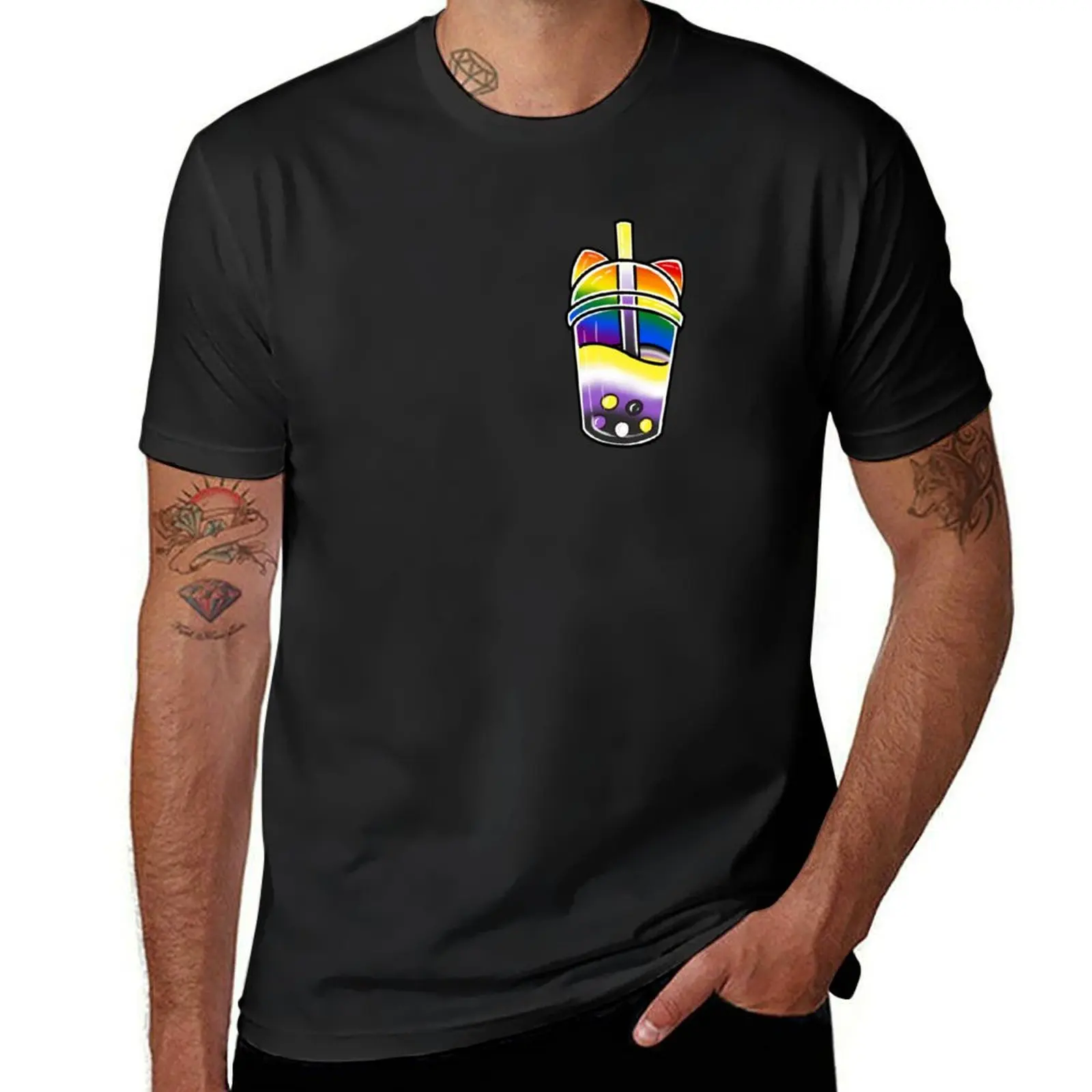 Cat boba (non-binary/rainbow pride) T-Shirt funnys summer clothes men clothings