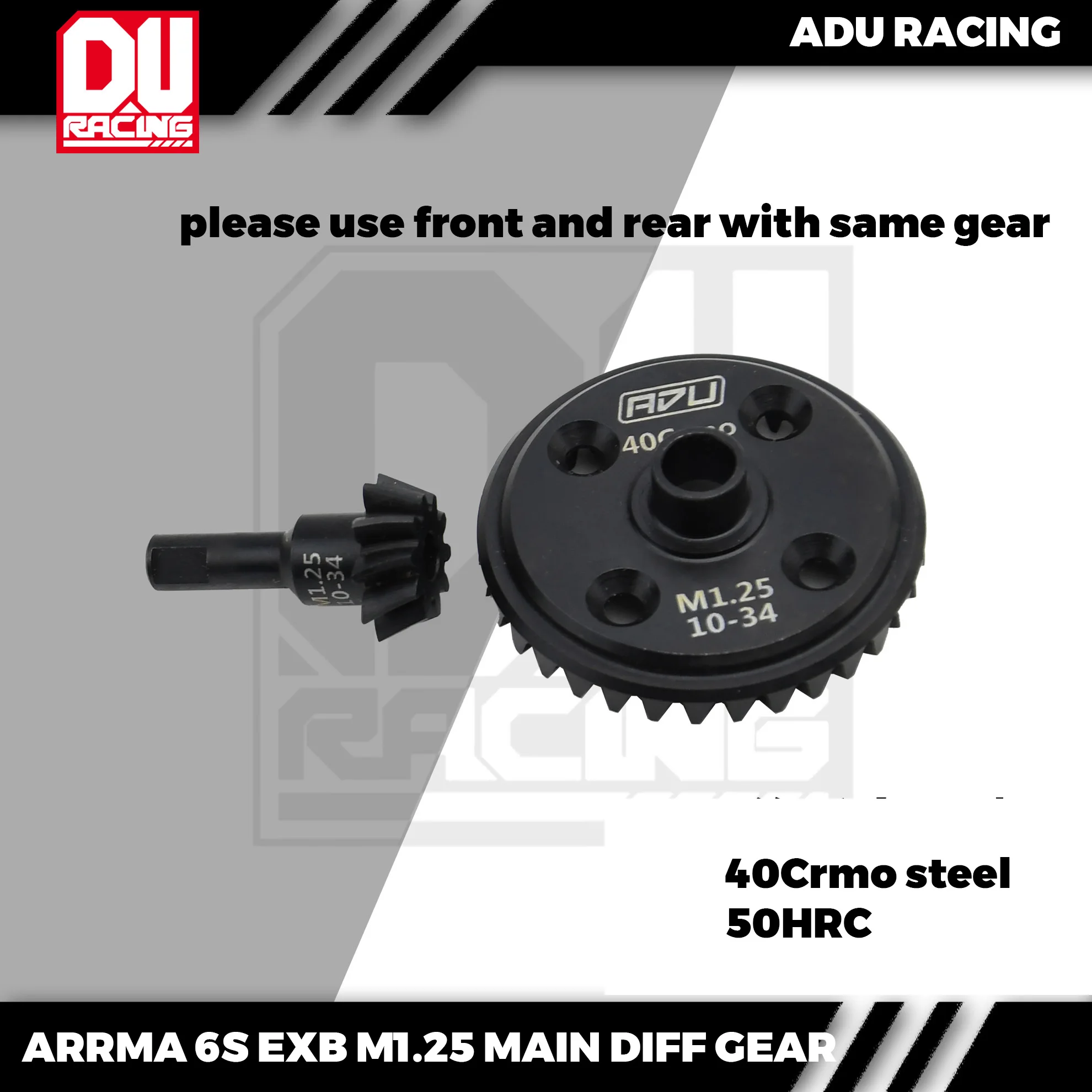 ADU RACING 40CRMO M1.25 STREEL 34t MAIN DIFF GEAR AND 10t INPUT GEAR for ARRMA 29MM DIFF OR EXB and V6