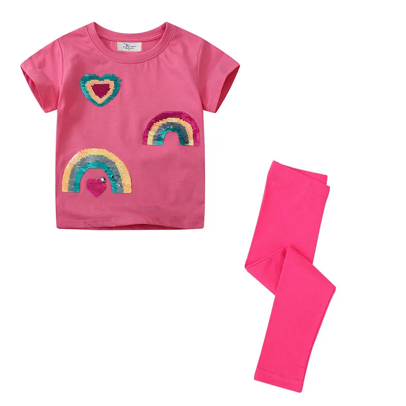 Jumping Meters Unicorn Girls Tshirts + Leggings Short Sleeve Children's Clothing Sets For Summer 2 Pcs Suit Kids Outfits Sets