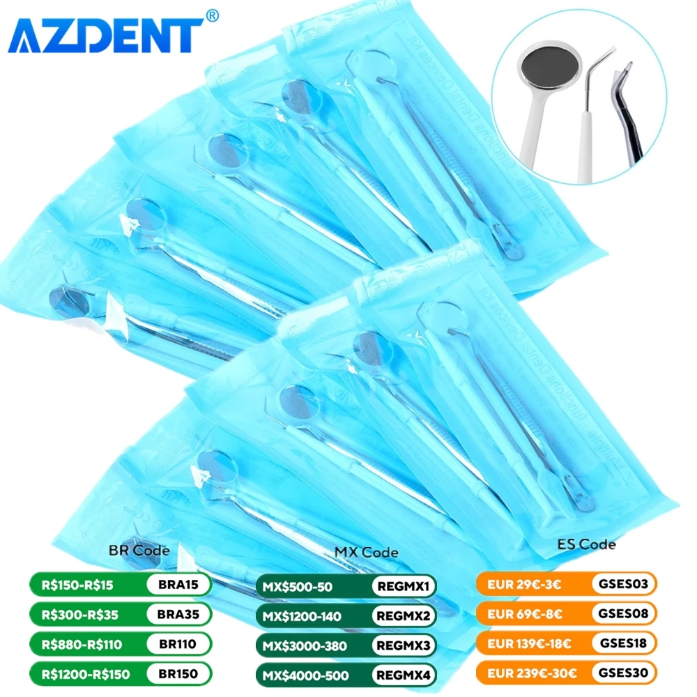 10 paczek Dental jednorazowe szczypce lustrzane Explorer Kit AZDENT Instrument 3 sztuk/zestaw stomatologia materiały eksploatacyjne dentystyczne