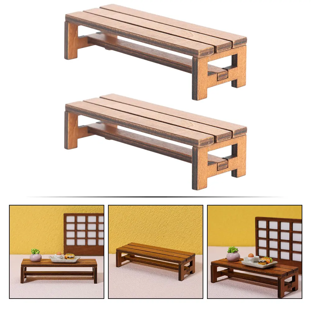 Mini accesorios de silla de madera, banco realista marrón, modelo de decoración para casa de muñecas, muebles en miniatura, banco de casa, almacenamiento, 2 uds.