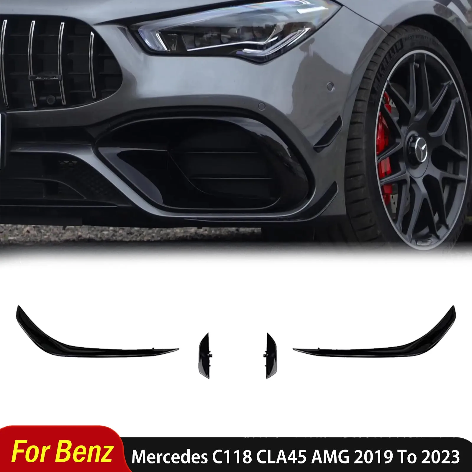 

Для Mercedes Benz C118 CLA45 AMG 2019-2023 противотуманная фара, решетка, накладка, воздушное лезвие, комплект кузова, передний бампер автомобиля, боковой спойлер, сплиттер