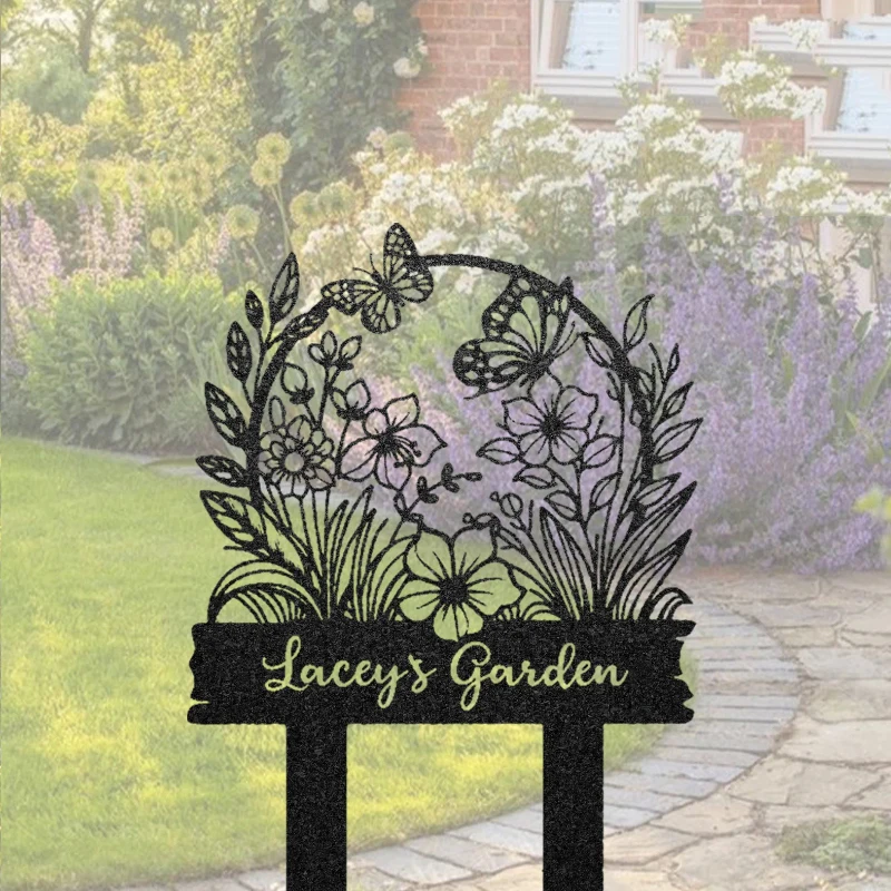

Metal Garden Sign, Custom Garden Name Stakes, Personalize Flower Sign with Stakes, Lawn Signs, Yard Sign, Garden Decor