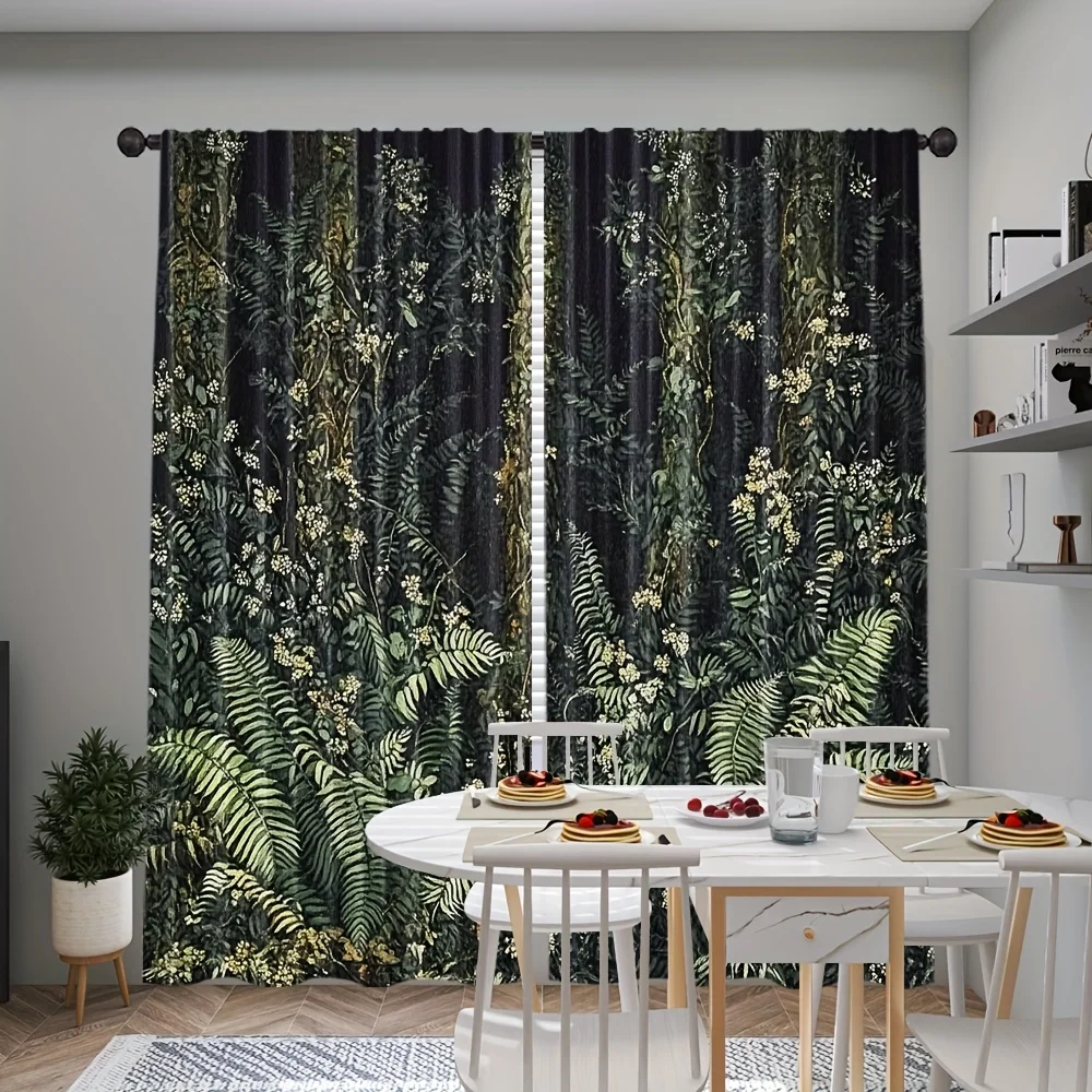 Lush Botanical Leaf Curtain Drapes Polyester Window Curtains Tropical Jungle Greenery Print Living Room Home Decor Luxury Style