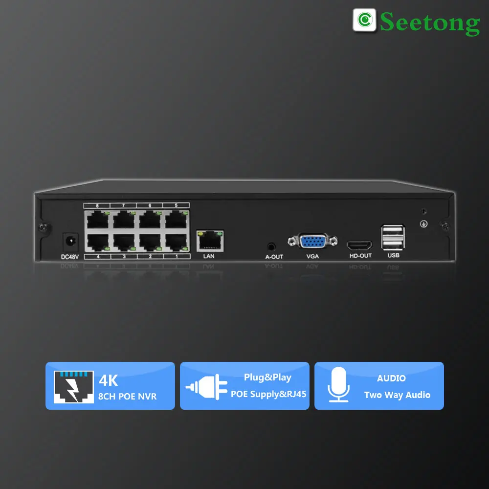 Seetong APP 8CH 4K 8MP POE NVR التوصيل والتشغيل AI Smart Network Video Recorder 5MP 1080P حتى 14 تيرابايت HDD