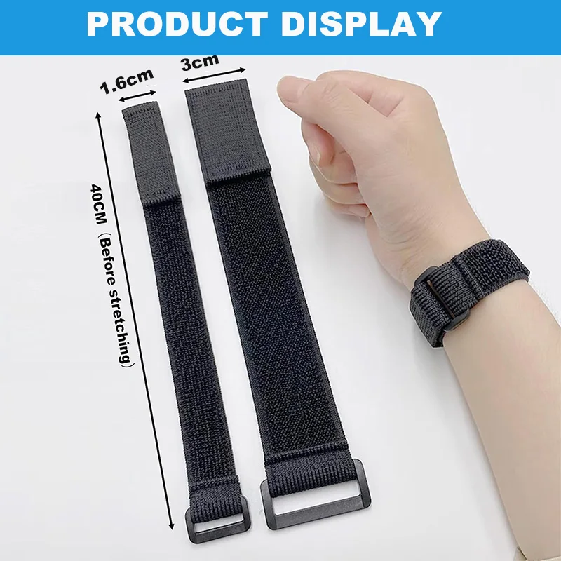 5Pcs Customizable Elastic Reverse Buckle Straps Hook and Loop Adjustable Stretchy Multi-Purpose Cable Ties Straps 200/300/400mm