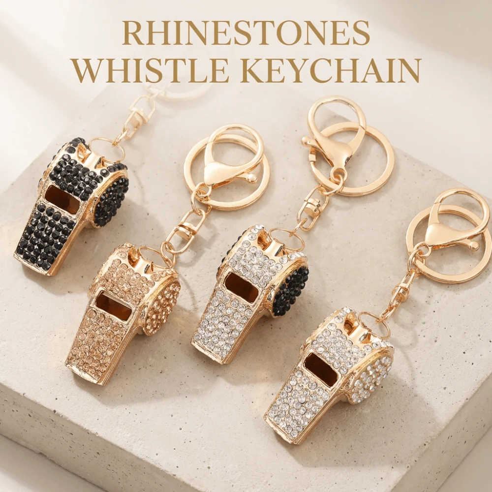 Luxury Rhinestones Whistle Keychain Creative Blingbling Shining Whistle Pendant Fashion Wear-resistant Metal Whistle Key Chain