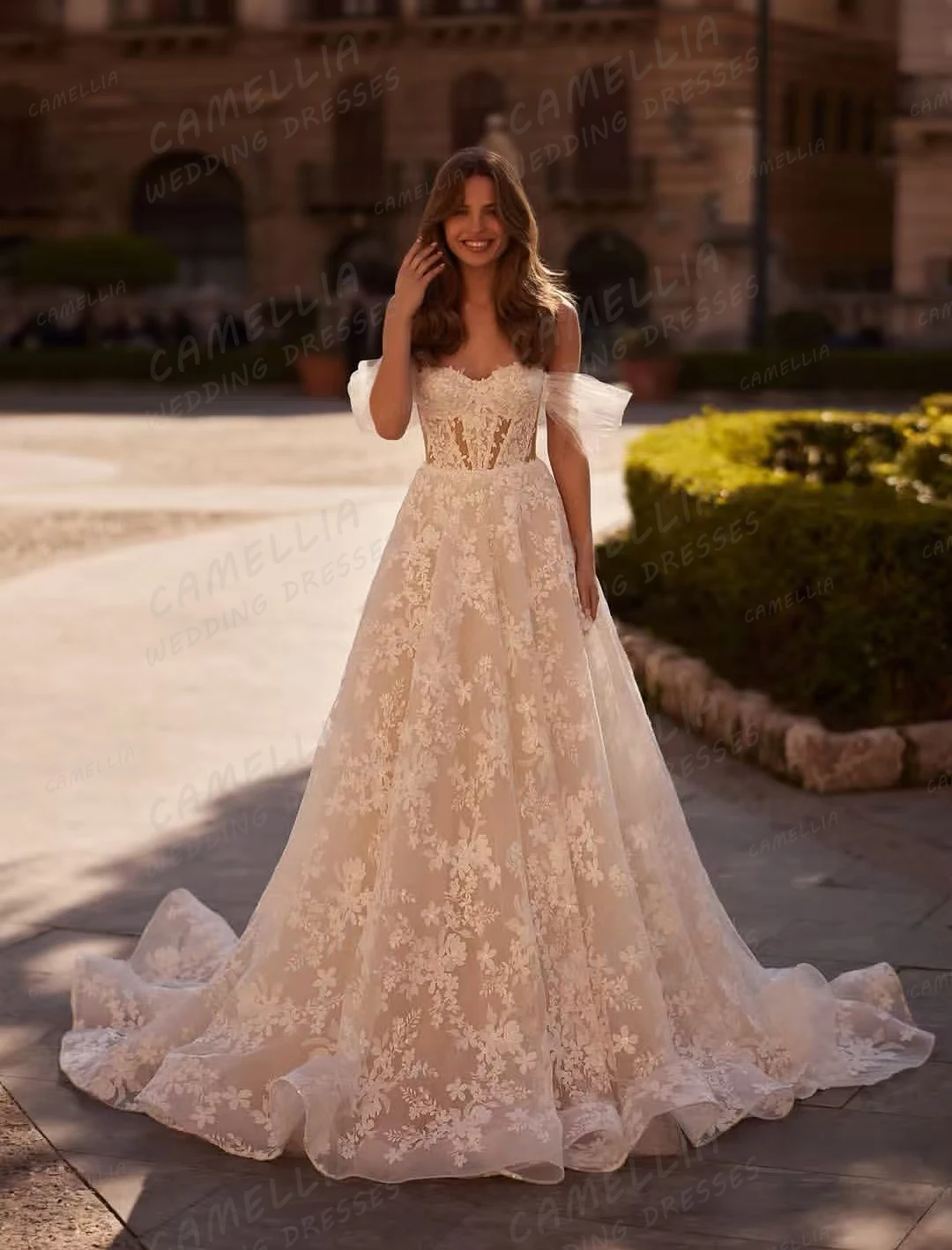 Einfache Brautkleider Frauen Applikationen Langarm A-Linie Brautkleider Sexy Sweep Zug Party Boho Vestidos De Novia Angepasst