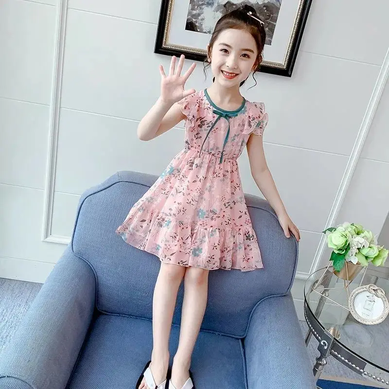 2024 Dress Girl Summer Princess Party Fashion Dress Floral Trendy Cool Refreshing Kids Clothes 2 To 12 Years Old Casual Dresses