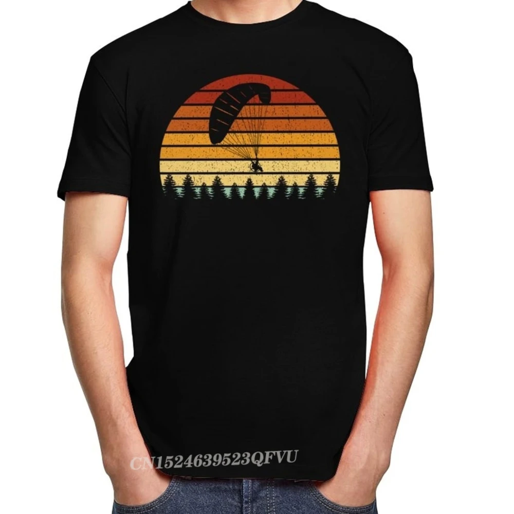 Novelty Vintage Sunset Paragliding Tshirt Camisas Men Premium Cotton Tee Shirt Camisa Streetwear Paragliders Paramotor Tshirt