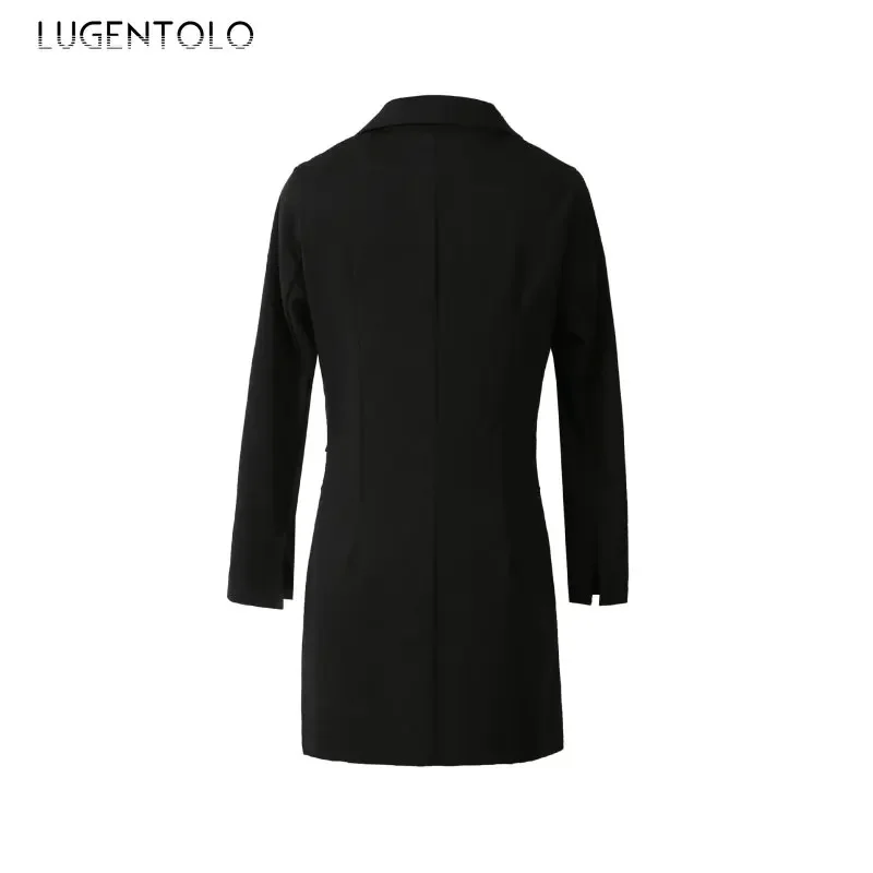 Donna elegante Trench doppio petto primavera estate cappotto sottile sottile risvolto solido ufficio signora Casual semplice abito corto