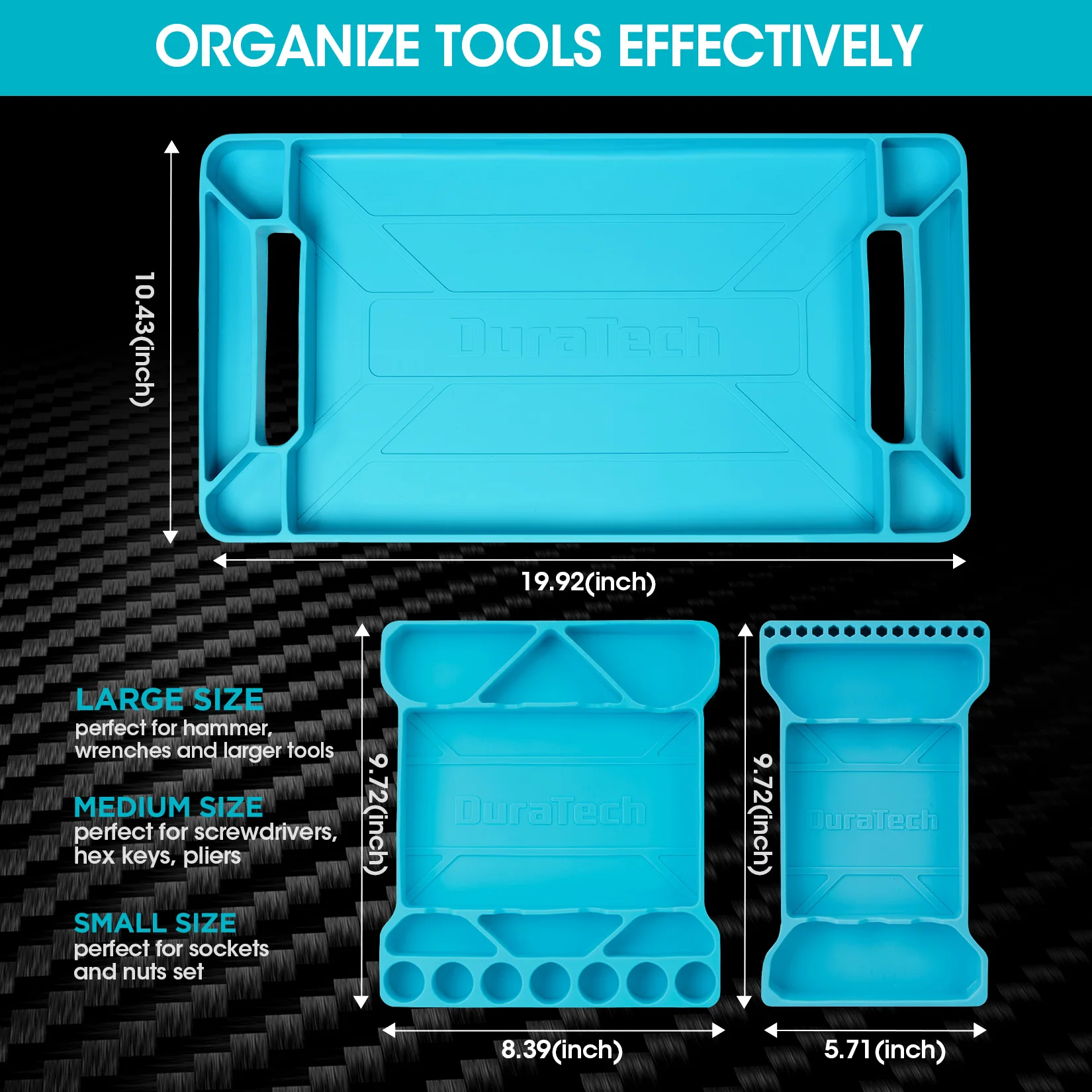 DuraTech 3pack Non-slip flexible silicone tool tray Flexible Tool Box Organizer Tray Non-Slip Ultra Silicone Hex Bit Mat