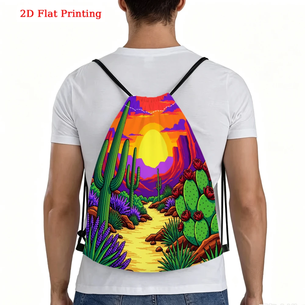 Desert Sunset Cactus Landscape Print Drawstring Bag, Travel Shoe Bag, Fitness Sports Backpack, Outdoor