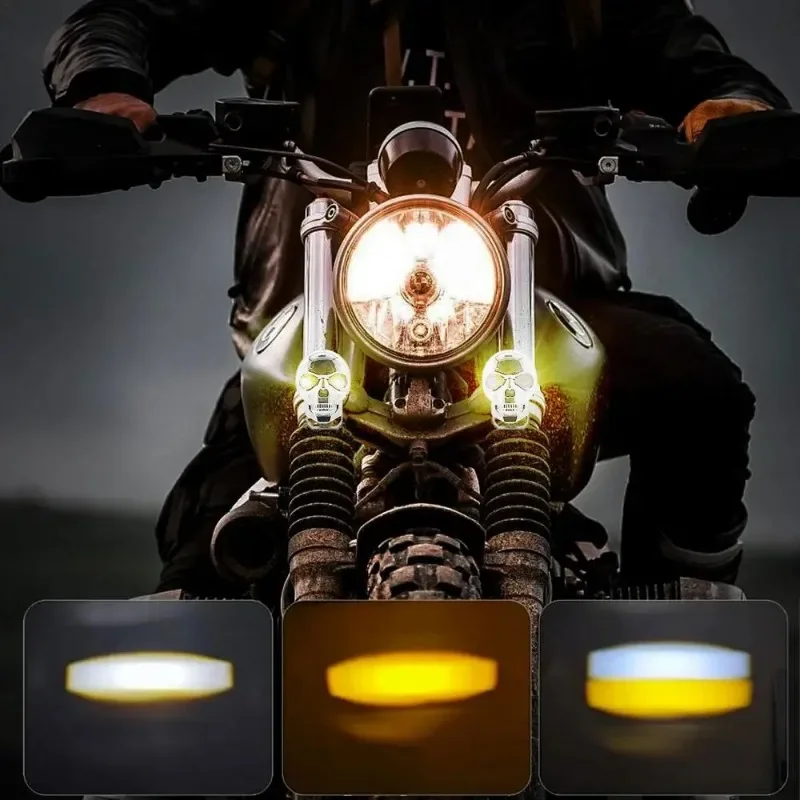 Motorcycle Skull Fog Lights Auxiliary Lights Brighter Lamp Car LED Headlamp Safe Waterproof Halloween Skull Decoration Headlamp