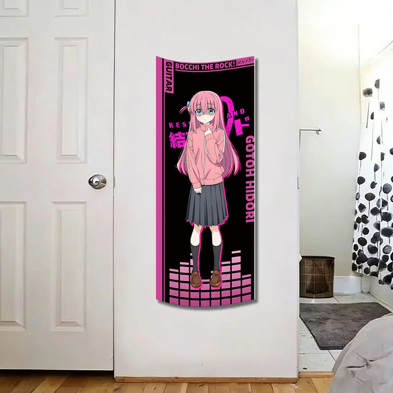 Bocchi the Rock! Hitori Gotoh Vertical Tapestry, Anime Guitar Girl Wall Hanging, Pink & Black Decor for Bedroom & Dorm, Soft