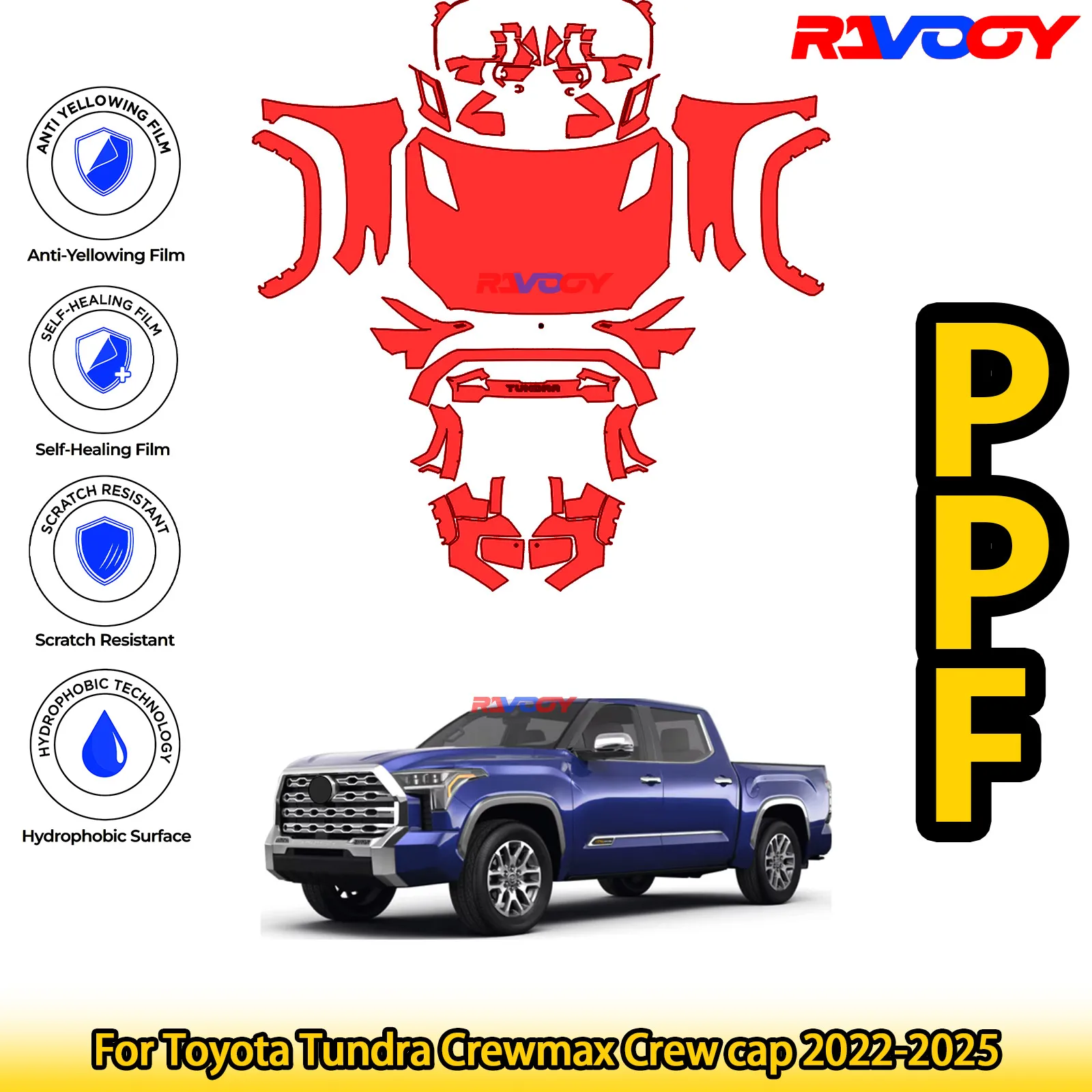 

For Toyota Tundra Crewmax Crew cap 2022-2025 Glossy Matte Black Precut front PPF Kit Paint Protection Film