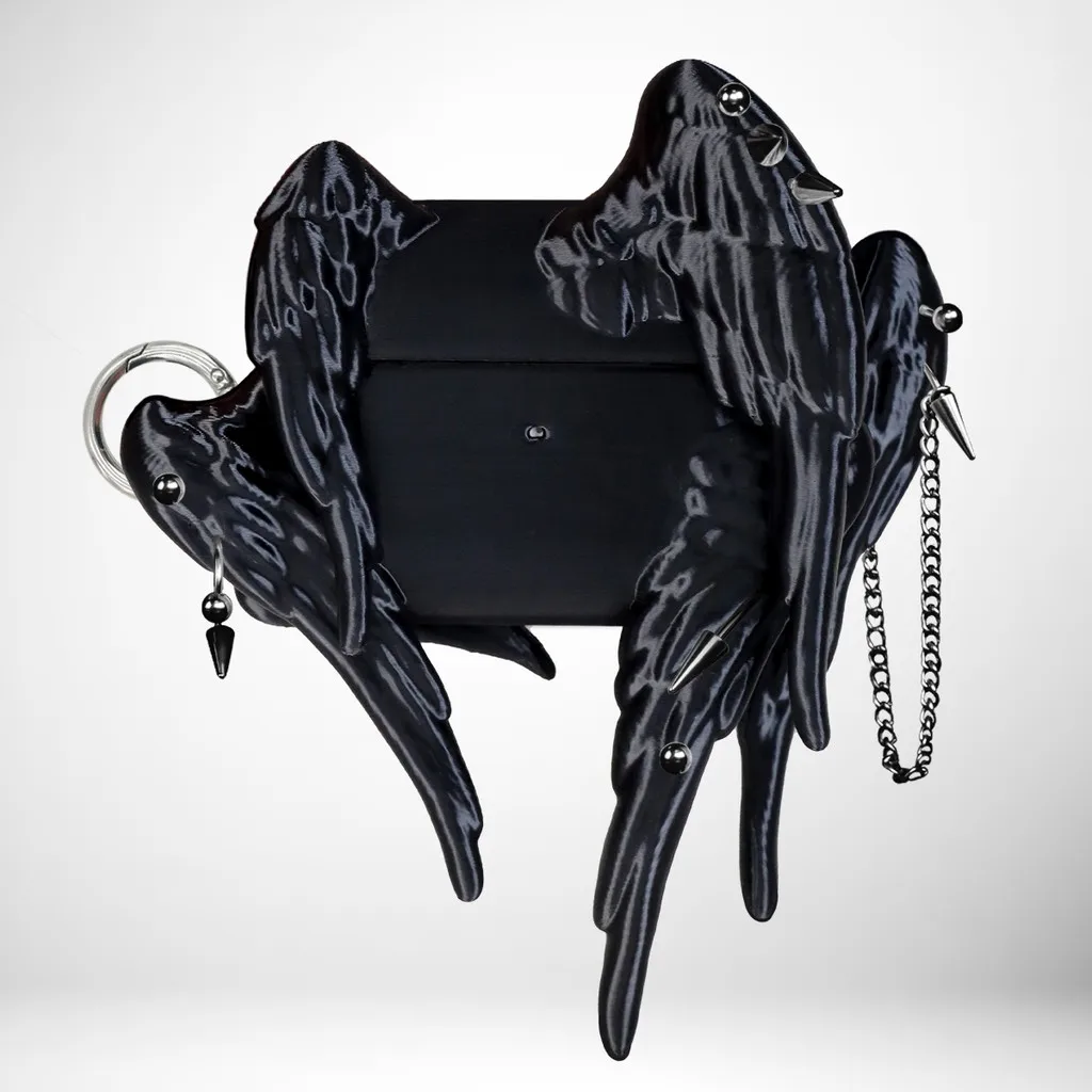 Soft Earphone case for AirPods Featuring 3D-printed Six-winged Angel wings and punk-inspired studs view 3