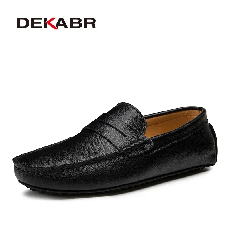 DEKABR Big Size 38~49 Men Loafers Real Leather Fashion Boat Shoes Brand Mens Casual Leather Male Flat Shoes