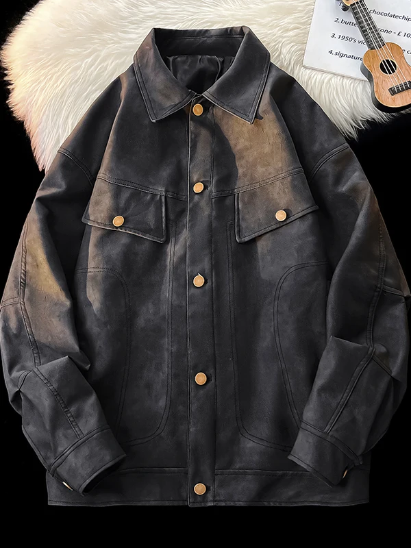 

Свободная мужская байкерская куртка из искусственной кожи, повседневная винтажная рабочая одежда, водонепроницаемое длинное пальто све с украшениями на пуговицах для подростков