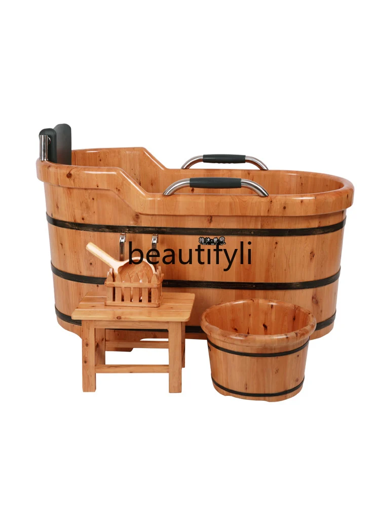 Cedar Cask Fumigation Bath Bucket Soaking  Large Bath Household Adult Solid Wooden Bath Full Body