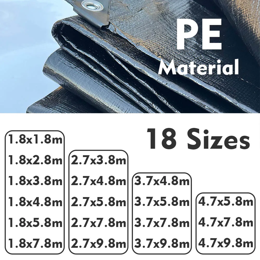 160GSM Czarna plandeka PE Wodoodporna tkanina przeciwdeszczowa Zewnętrzna altana ogrodowa Zadaszenie Markizy Samochód Ciężarówka Pokrowiec Anty-UV