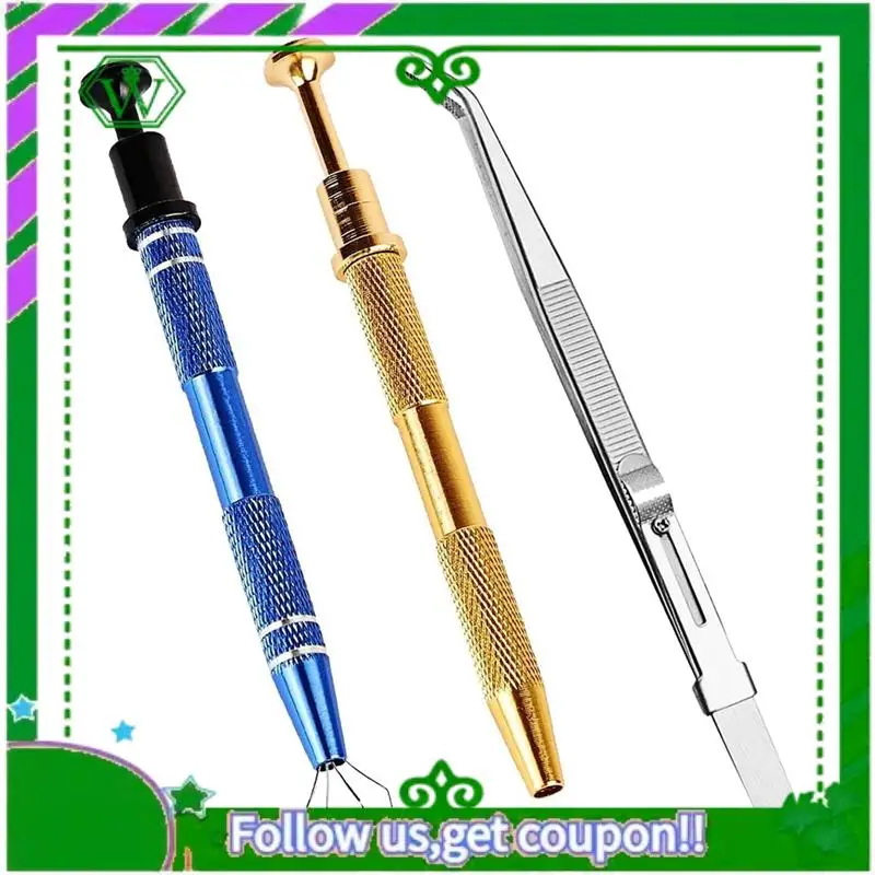 

Latest-3 PCS Piercing Ball Grabber-Tool 2 Pack 4 Claw Jeweler's Pick Up Tool And 1 Pack Stainless Steel Jeweler's Tweezer