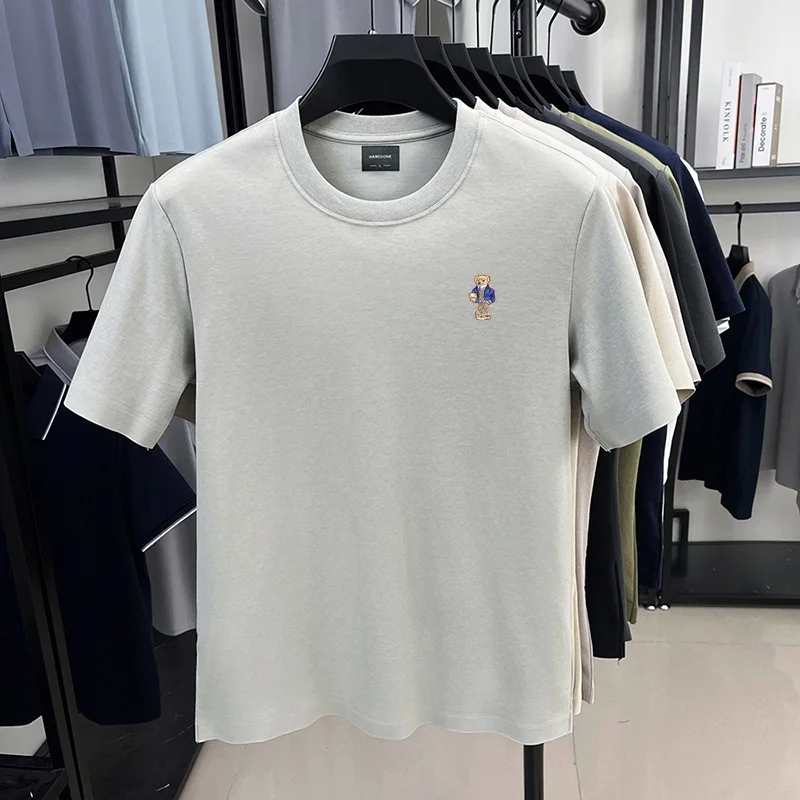 Designer-Sommer-Herren-Kurzarmhemd mit Rundhalsausschnitt, Teddybär-Stickerei, Baumwoll-T-Shirt, vielseitige Freizeitkleidung für den Alltag. – Detail 21