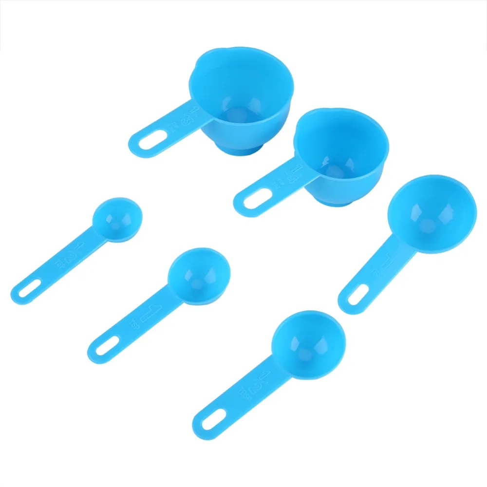 Blue Plastic Measuring Cups Clear Plastic Graduated Markings Measuring Spoons Set With Lid Stackable Design