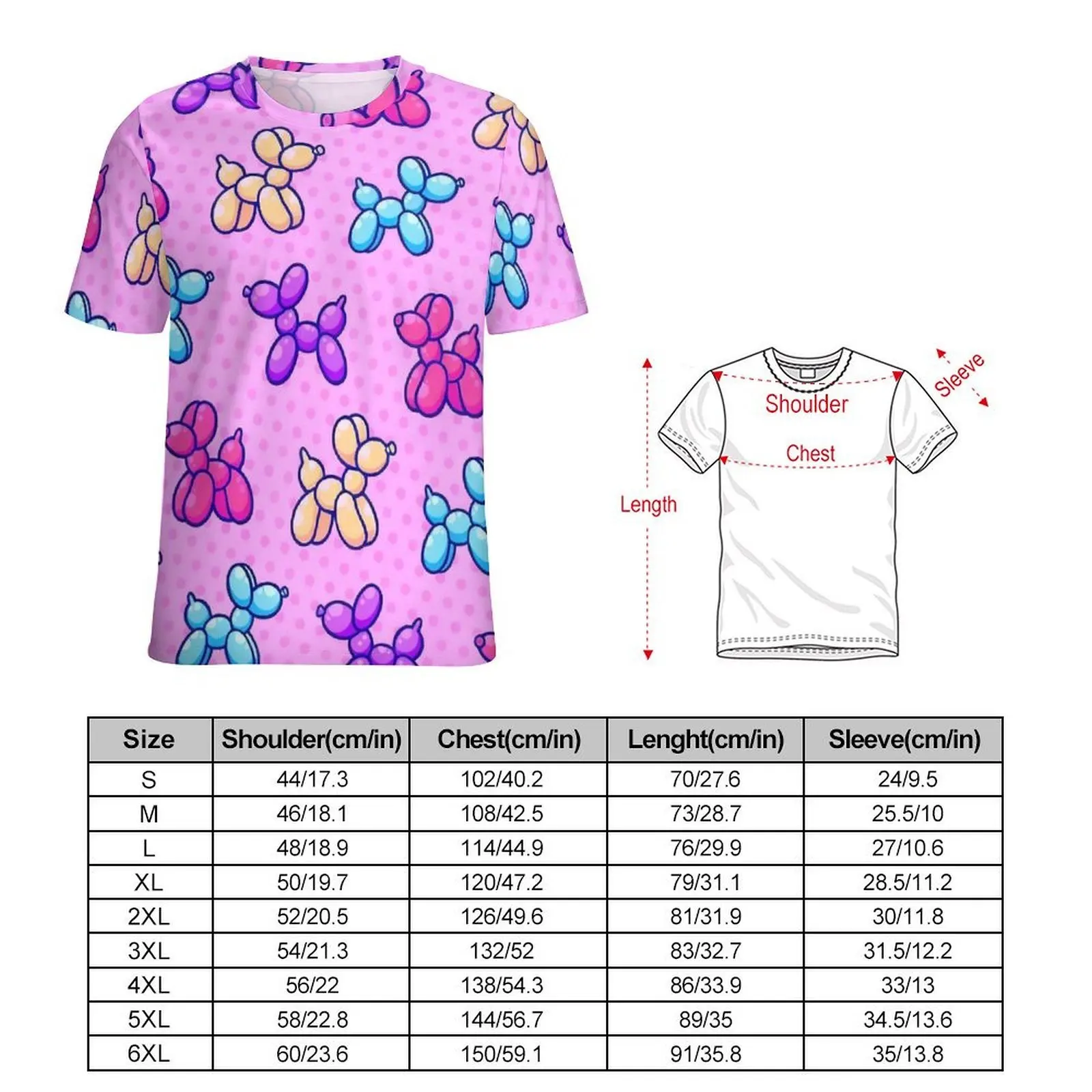 Plus Size T Shirt Summer Cartoon Balloon Dog Pink Print T Shirts  Y2K Fun O Neck Tshirt Mens Hip Hop Graphic Tees