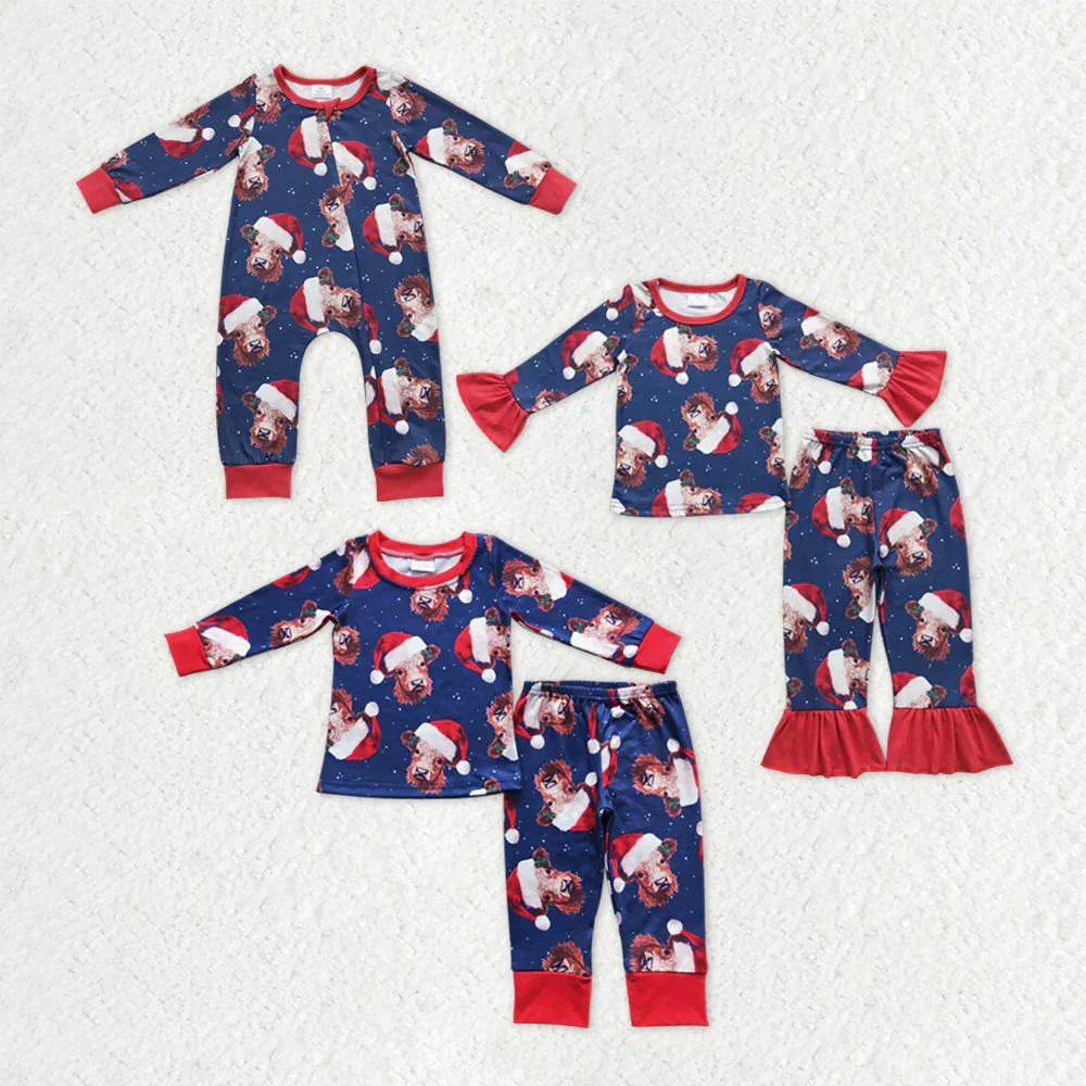 

BLP0294 Wholesale baby boy clothes Christmas Santa hat cow head long-sleeved pants suit Winter Boutique baby girl clothes sets