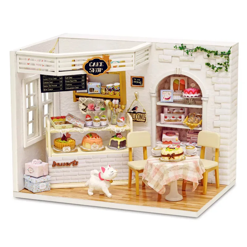 OUZEY Zoete Bakkerij Poppenhuis DIY, 3D Houten Miniatuur Cake Shop, Creatief Verjaardagscadeau voor vriendin en tieners