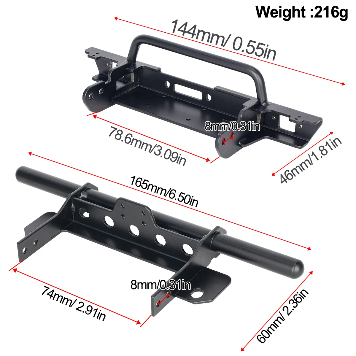 Metal Front Rear Bumper Set for 1/10 RC Crawler Car Chassis LCG Vanquish VS4-10 Phoenix Upgrade Parts