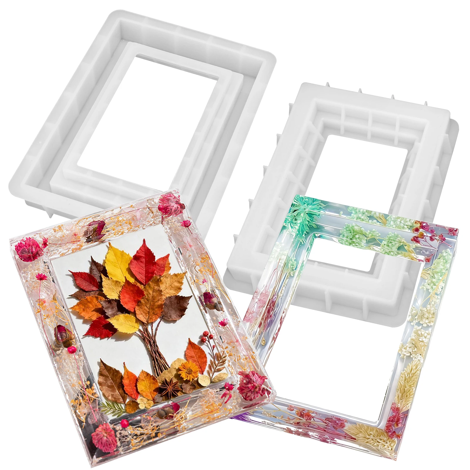 Resin Picture Frame Mold, 8 x 6 Inch Photo Frame Epoxy Casting Mold Rectangle Frame Resin Molds for Home Table Decoration