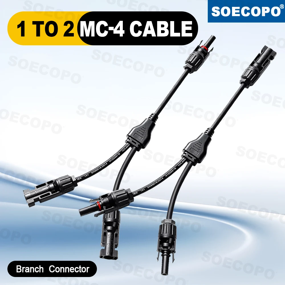 

SOECOPO 1 to 2 MC - 4 Cable Branch Connector Multiple Solar Panels Connection Essential for Solar Power System Interconnection