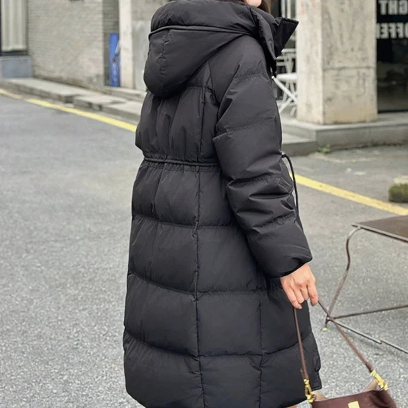 Long White Goose Down Coats for Women, Thick Warm Winter Coat, Casual Outerwear, Stylish High-end Parka, Female Waist Coat