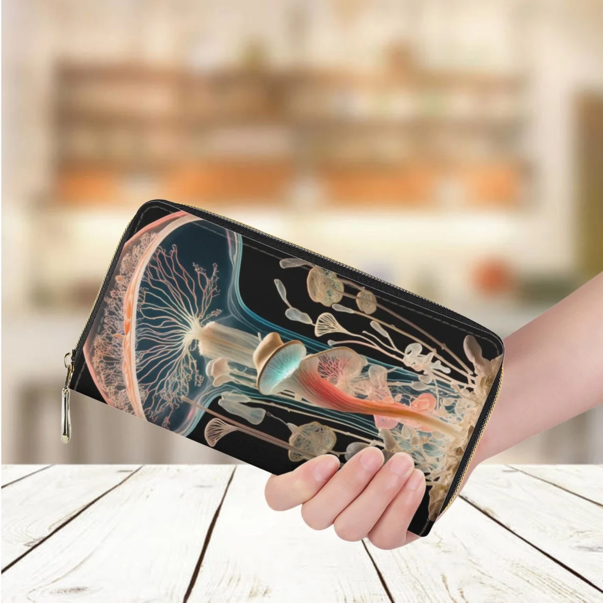 Luminous Forest Mushroom Pattern Print Women's Long Wallet Casual Shopping Money Bag Business Bank Card Holder Leather Purse