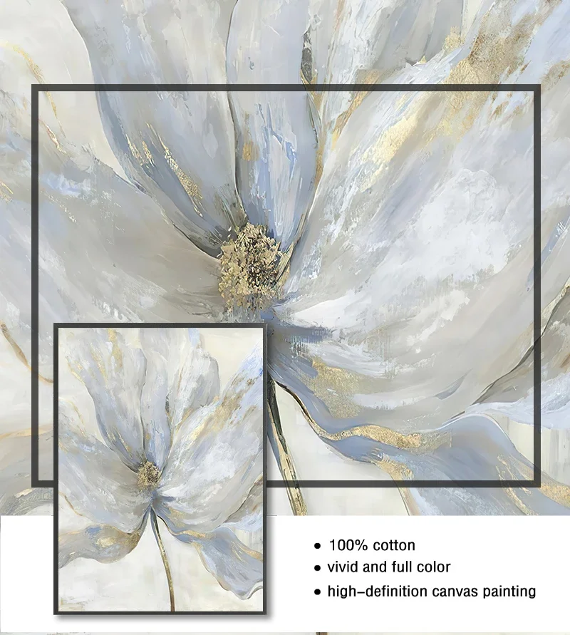 Nordic Modern Aesthetics Wall Art Blue Feather Flower Abstract Oil Poster and Print Home Bedroom Living Room Decoration Gift