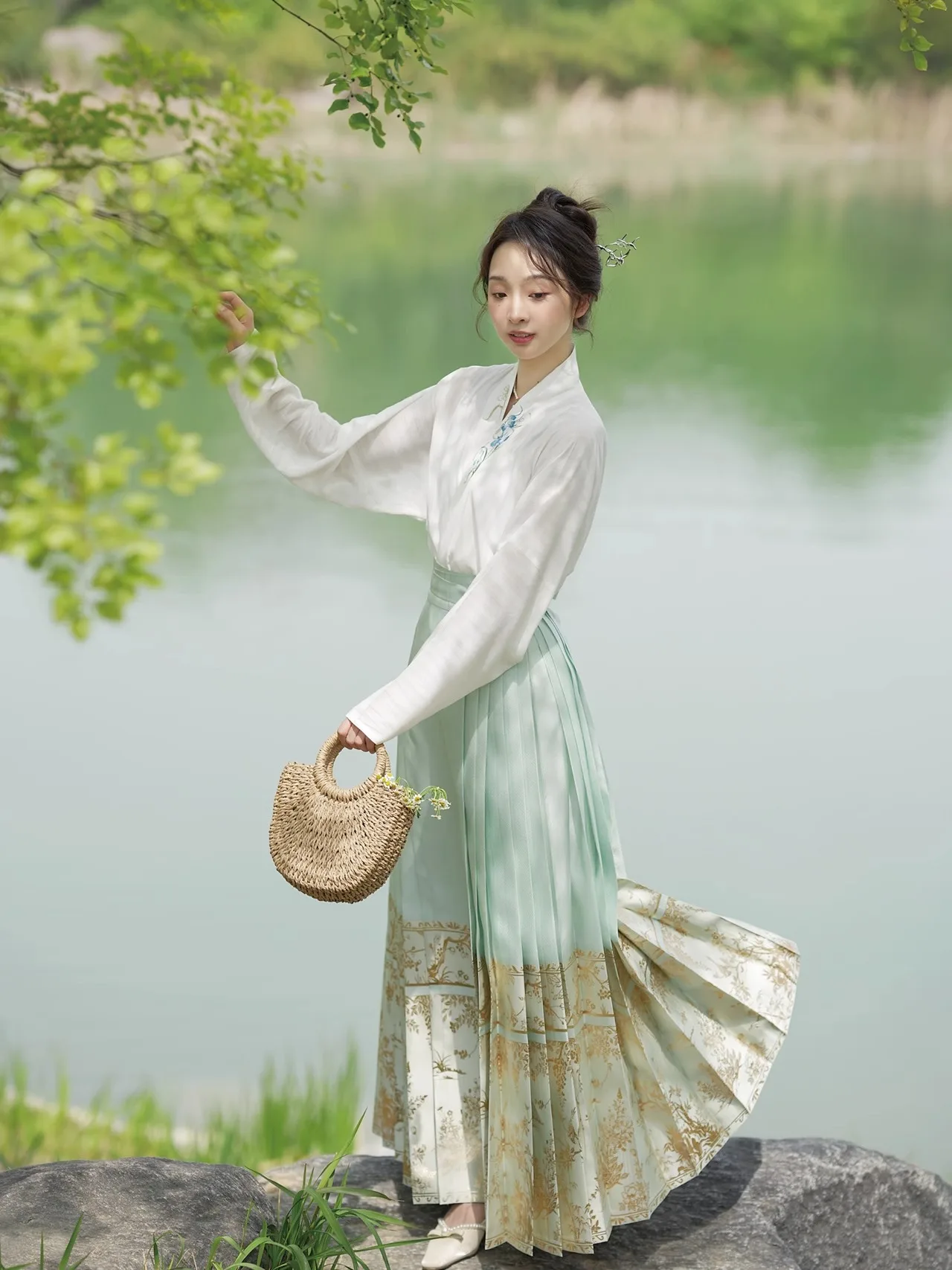 Hanfu Retro Set rok Muka Kuda Modern elegan wanita kostum Oriental tradisional Cina Fashion melakukan pakaian dansa Codplay