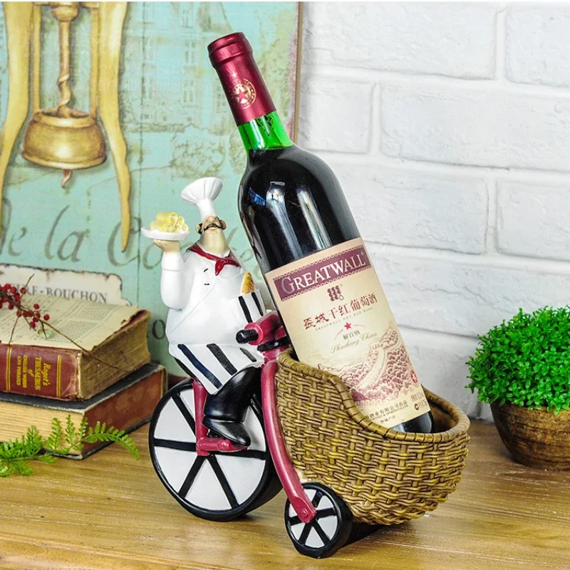 

Fat Chef and Trolley Figurine Wine Display Holder Ornamental Polyresin Bar and Kitchen Cook Decoration Supplies Craft