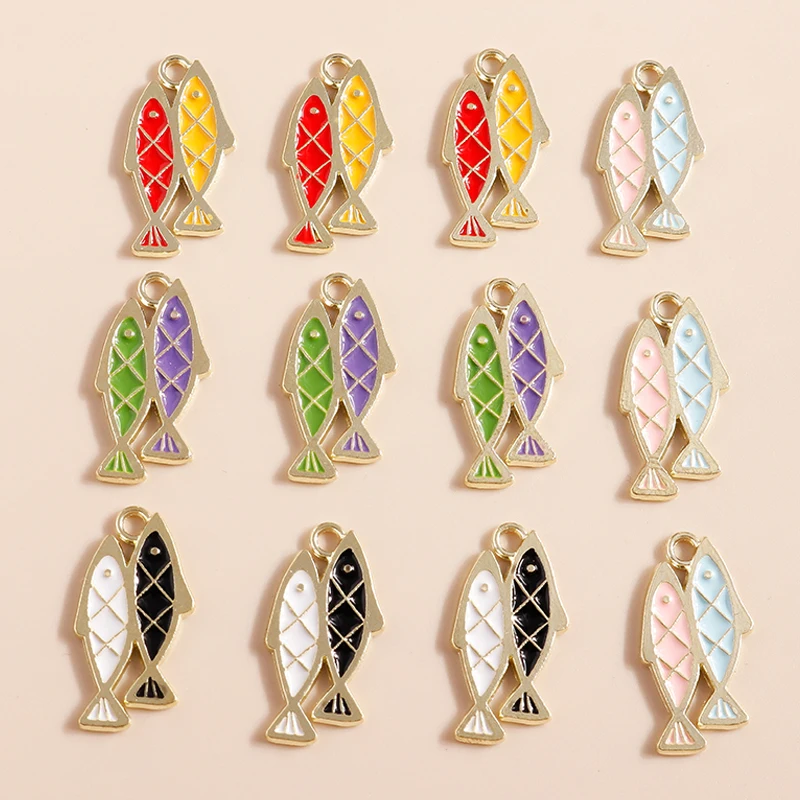 10 teile/los Emaille niedlichen Fischen Doppel fische für Ohrring Armband Charms Anhänger DIY Schmuck Herstellung Zubehör liefern