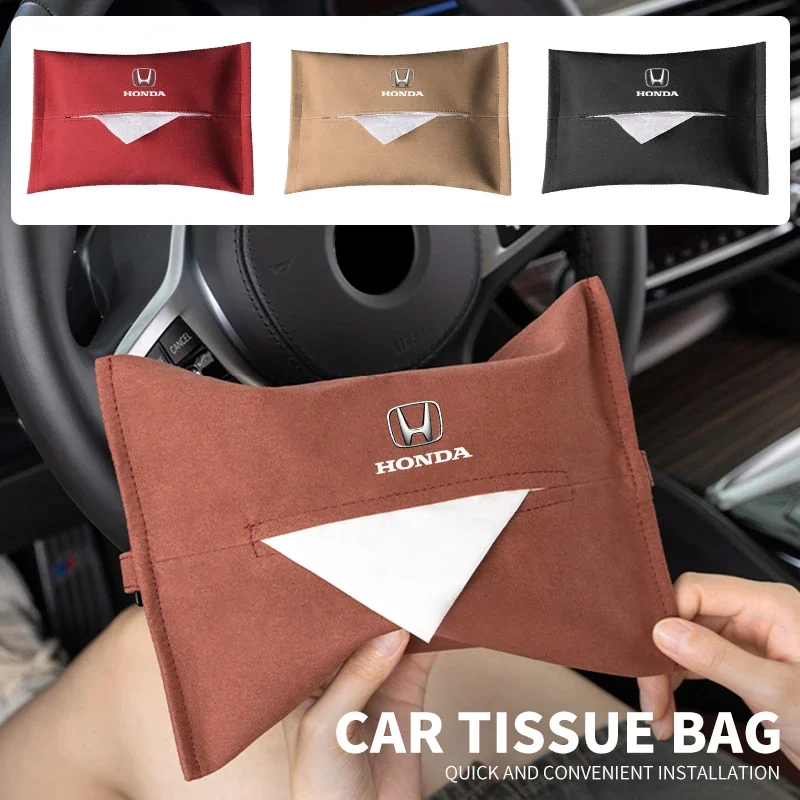 Car Logo Tissue Box Paper Storage Bag Organizer Accessories For Honda Civic Fit Jazz Accord CRV HRV City Odyssey Passport Pilot