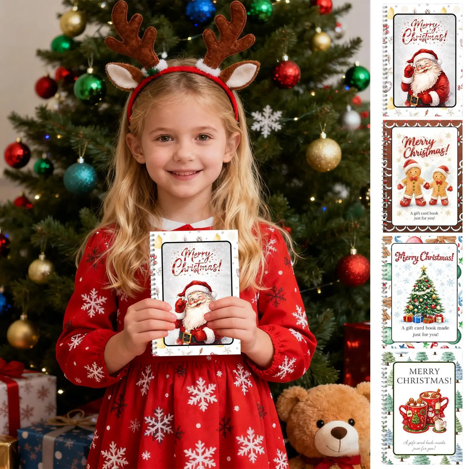 Christmas Gift Card Book 4 Cute Cartoon Xmas Designs Spiral Bound Card Holder Organizer Portable Holiday Office Creative Gift