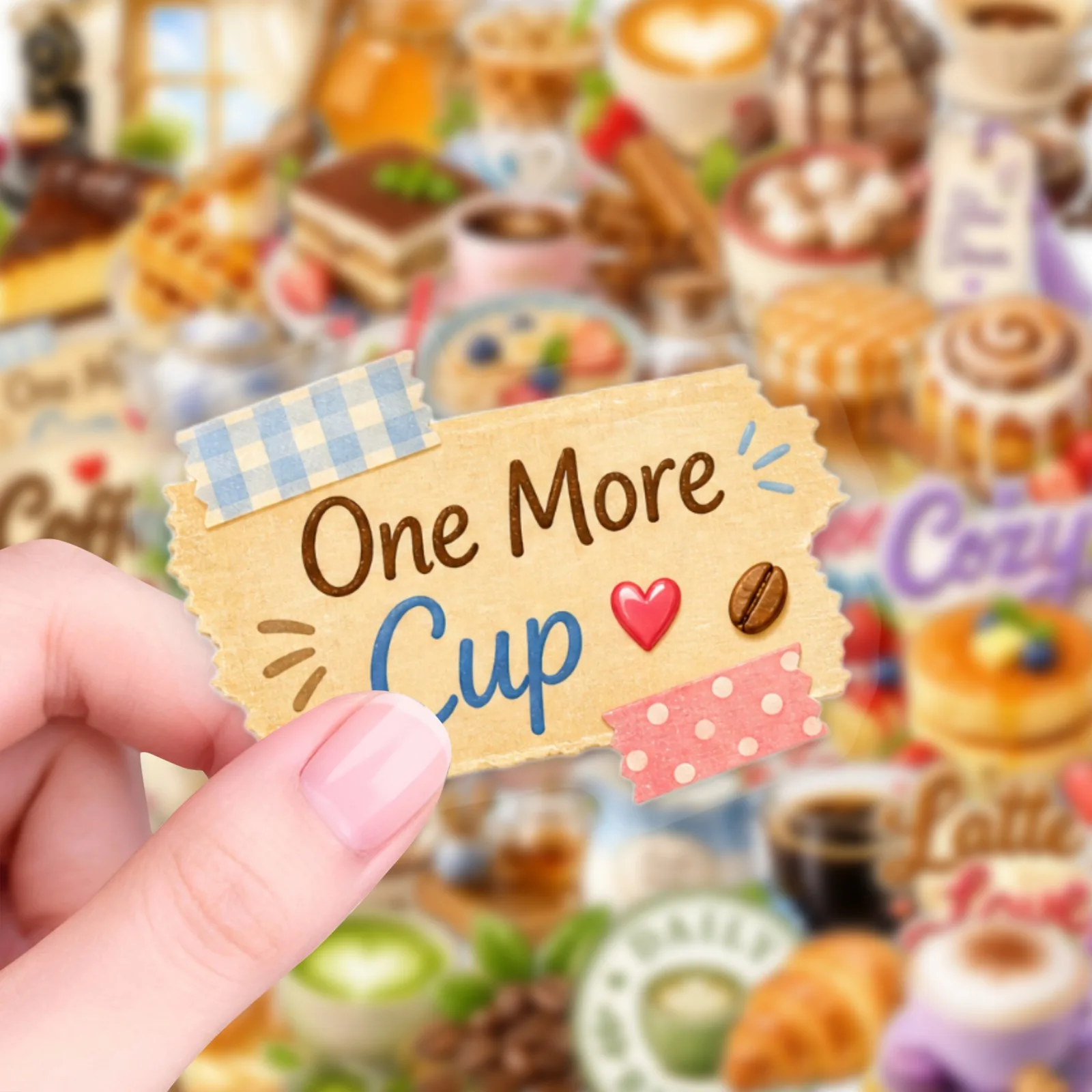 50-Pack Waterproof PET Stickers Ins Style Afternoon Tea Coffee Bread Dessert Designs for Journals Guitars Luggage And Stationery