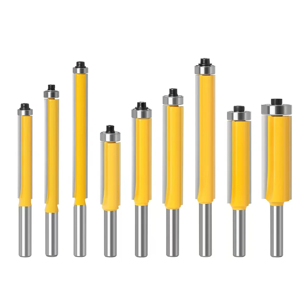 Lâmina longa Flush Guarnição Router Bit com Rolamento, Carboneto de Tungstênio Fresa, Madeira Padrão Template, 1/4 \'\'\', 8 milímetros