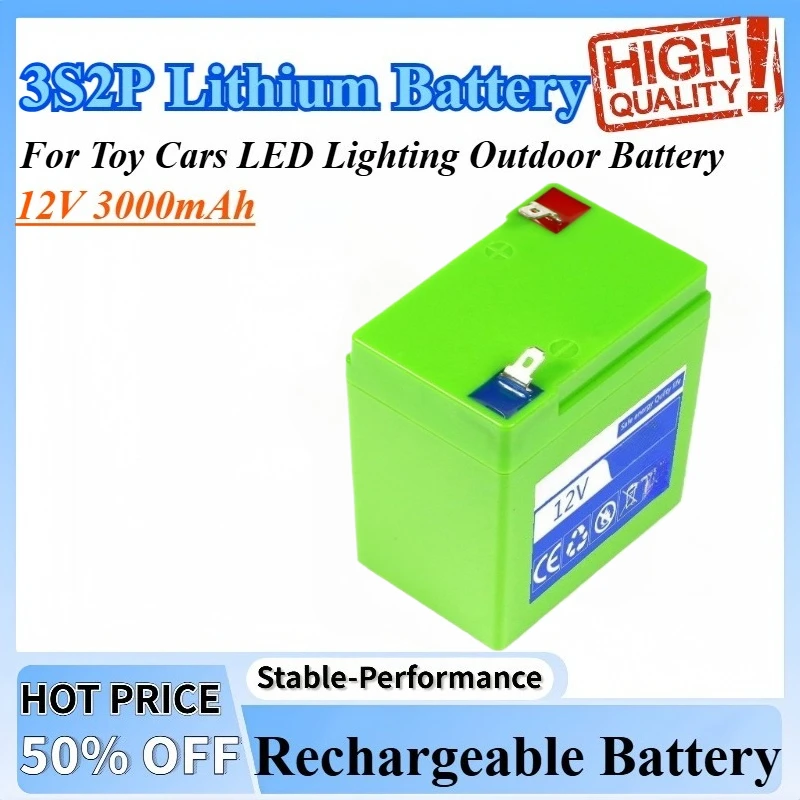 

12V 3000mAh 3S2P Rechargeable Lithium Battery Pack For Toy Cars LED Lighting Outdoor Battery