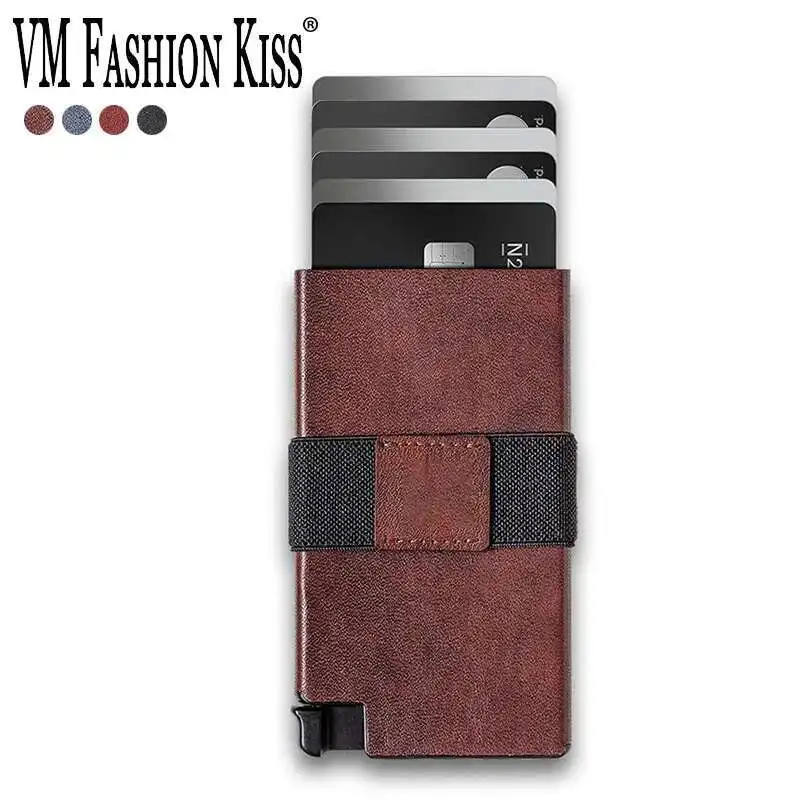 

VM FASHION KISS 2025 Metal Card Holder Top Layer Leather Trade Men's RFID European And American Anti-theft Brush Metal Aluminum