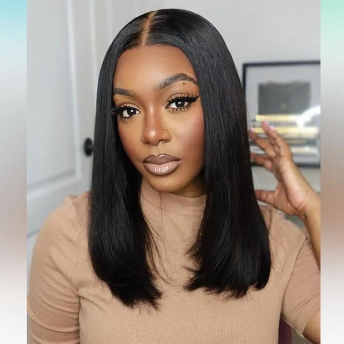 13x4 HD العظام مستقيم الدانتيل أمامي الشعر البشري البرازيلي 100% قصيرة بوب شعر مستعار للنساء 250% مستقيم الدانتيل الجبهة بوب الباروكات #1