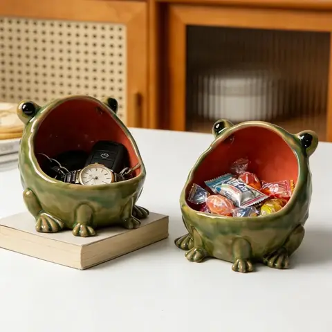 Ceramic Frog Ceramic Storage Bowl Creative Animal Figurine Key Candy Sundries Container Entrance Home Desktop Decor Ornament